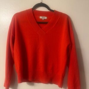 Madewell Fiery Red 100% Cashmere V-Neck Sweater
